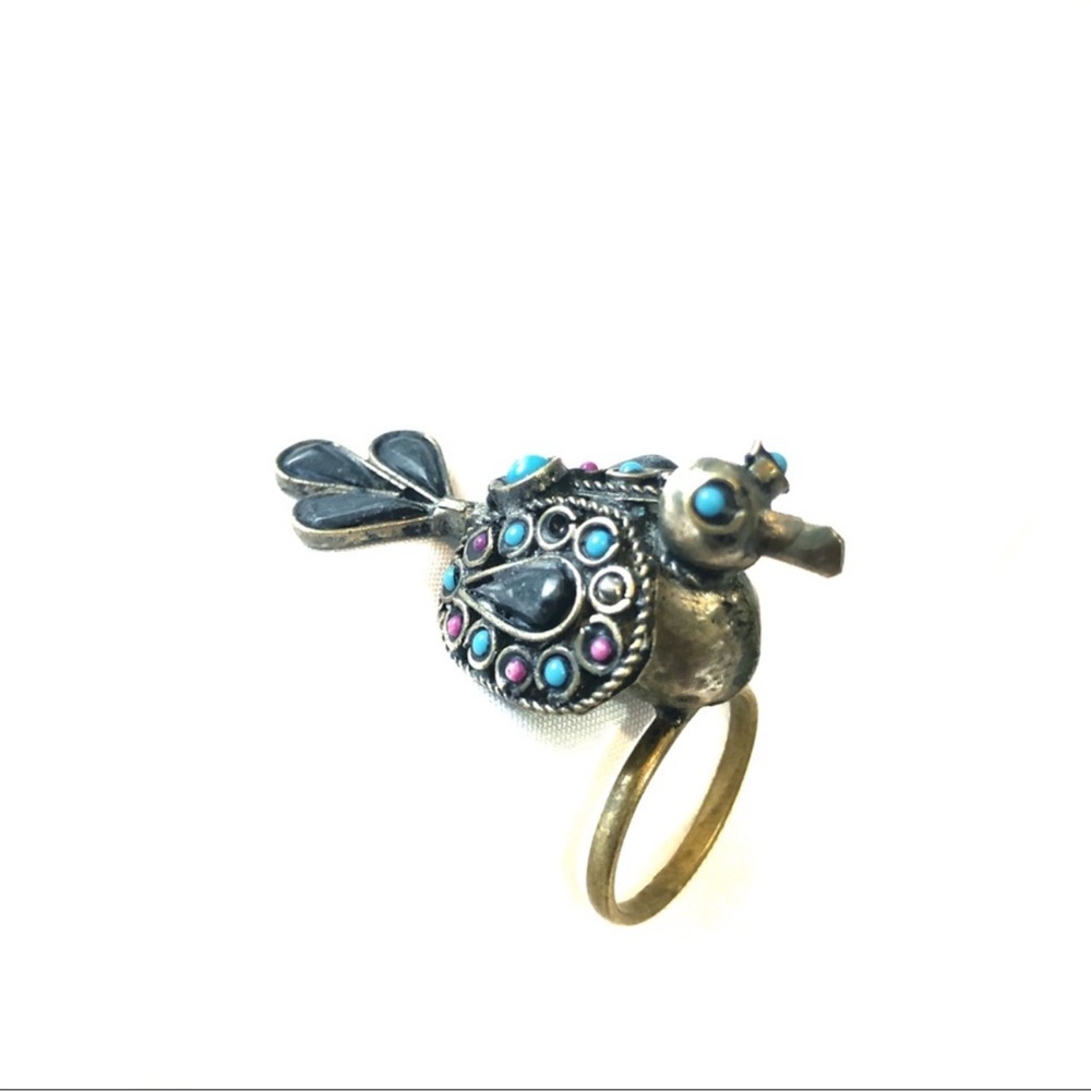 Boho Beaded Winged Bird Ring Statement Piece - image 1